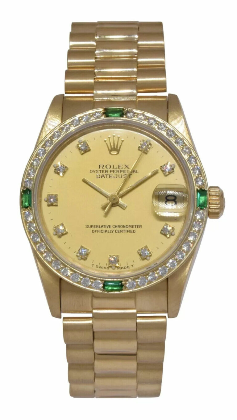 Rolex Datejust President 18k Yellow Gold Diamond D/B Emerald 31mm Watch 68278