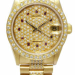 Rolex Datejust President 18k YG Pave Diamond 
Ruby Dial Lady 31mm Watch 68278