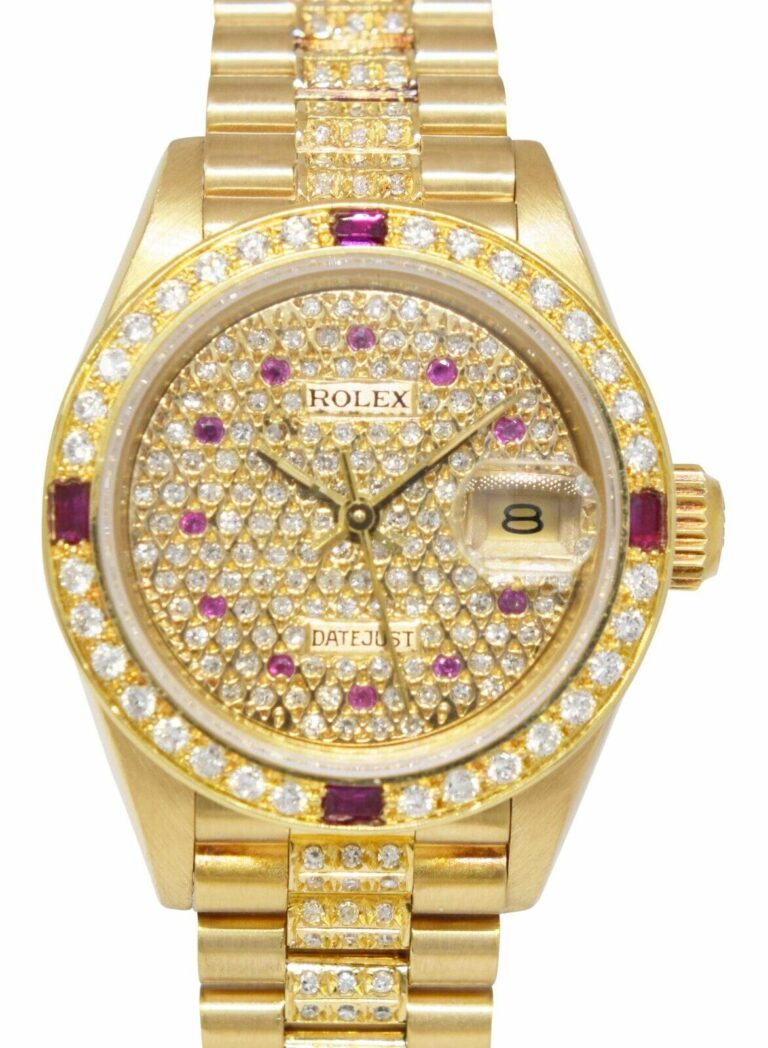 Rolex Datejust President 18k Yellow Gold Diamond/Ruby Ladies 26mm Watch 69178