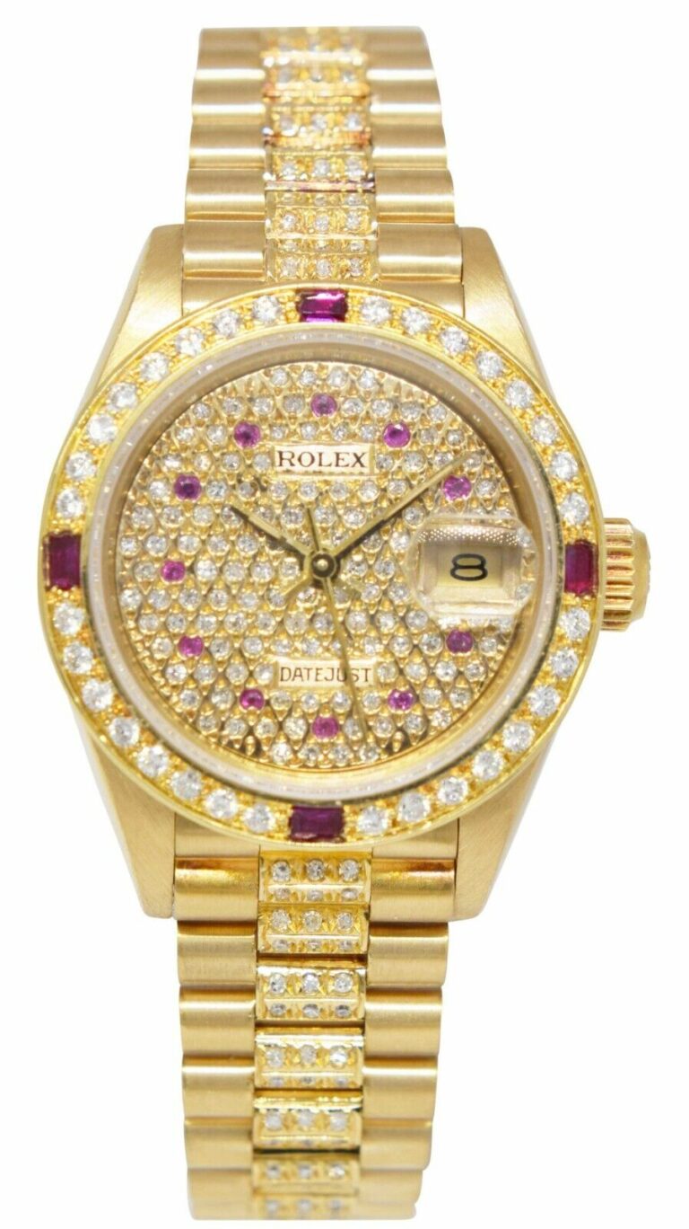 Rolex Datejust President 18k Yellow Gold Diamond/Ruby Ladies 26mm Watch 69178