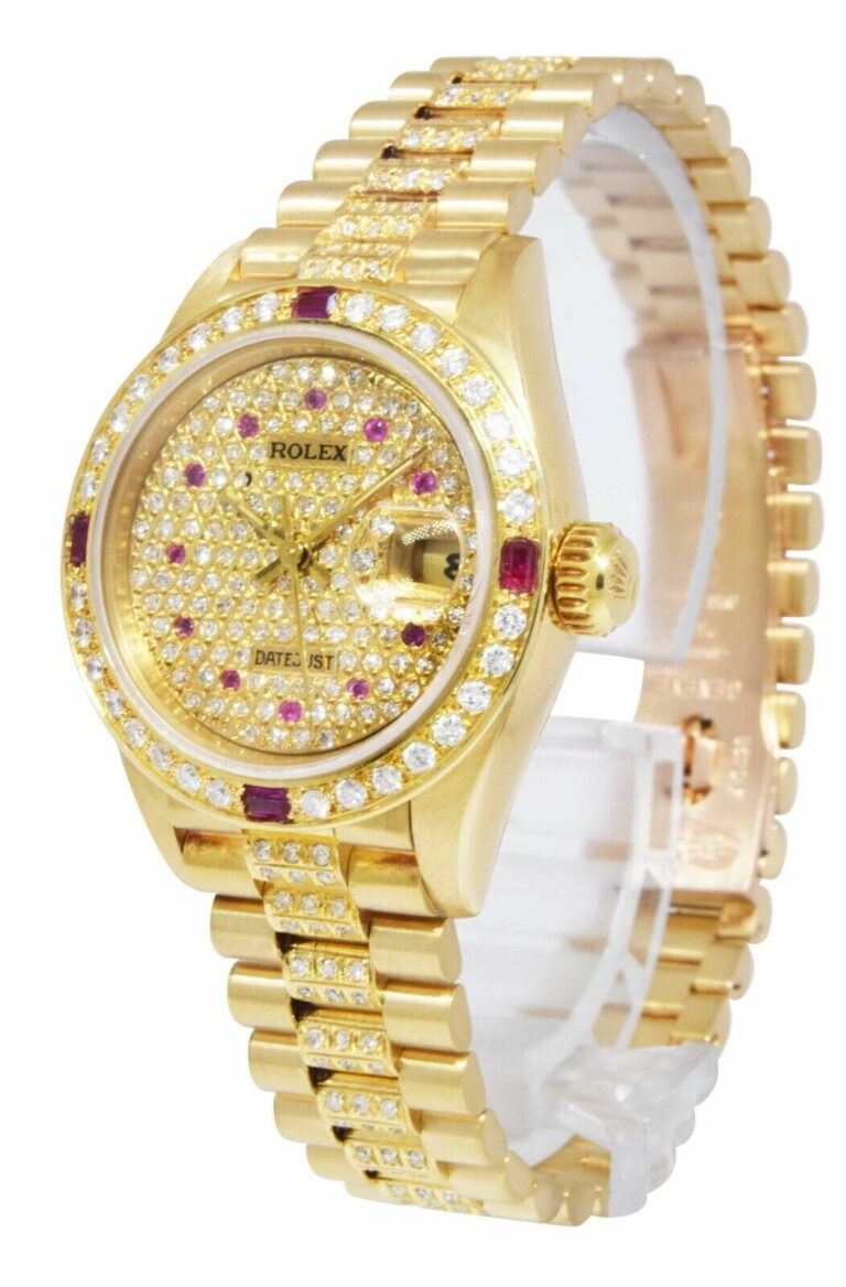 Rolex Datejust President 18k Yellow Gold Diamond/Ruby Ladies 26mm Watch 69178