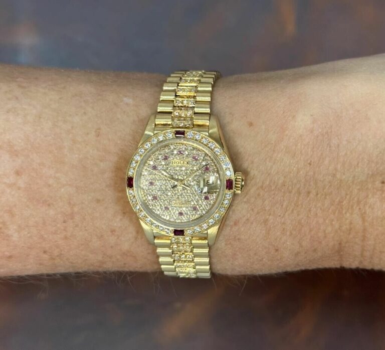 Rolex Datejust President 18k Yellow Gold Diamond/Ruby Ladies 26mm Watch 69178