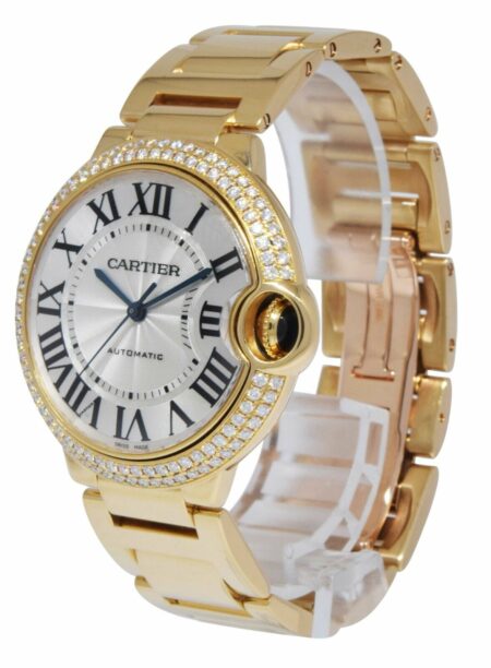 Cartier Ballon Bleu 36mm 18k Yellow Gold Diamond Bezel Watch WJBB0007 3002