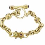 Gemstone 
Diamond 14k Yellow Gold Rolo Links Bracelet with Toggle Clasp