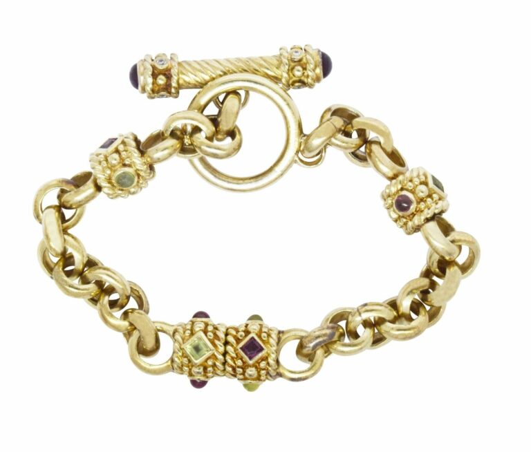 Gemstone 
Diamond 14k Yellow Gold Rolo Links Bracelet with Toggle Clasp