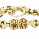 Gemstone 
Diamond 14k Yellow Gold Rolo Links Bracelet with Toggle Clasp