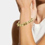 Gemstone 
Diamond 14k Yellow Gold Rolo Links Bracelet with Toggle Clasp