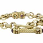 Gemstone 
Diamond 14k Yellow Gold Rolo Links Bracelet with Toggle Clasp