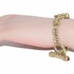 Gemstone 
Diamond 14k Yellow Gold Rolo Links Bracelet with Toggle Clasp