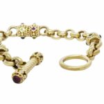 Gemstone 
Diamond 14k Yellow Gold Rolo Links Bracelet with Toggle Clasp