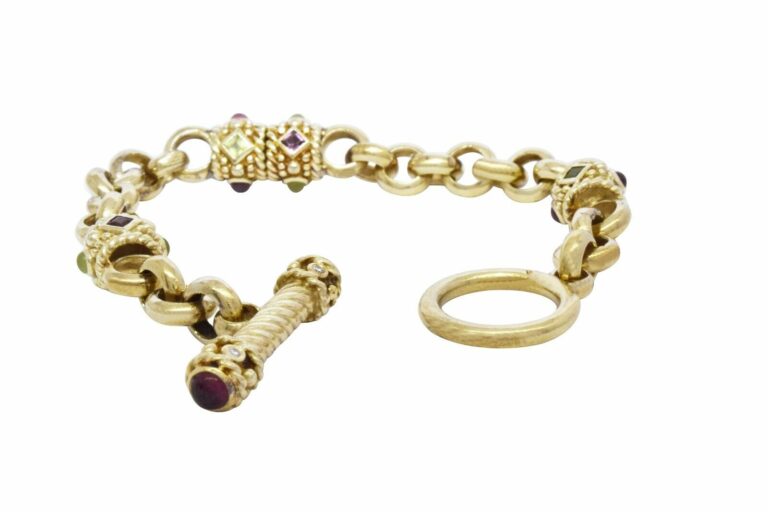 Gemstone 
Diamond 14k Yellow Gold Rolo Links Bracelet with Toggle Clasp