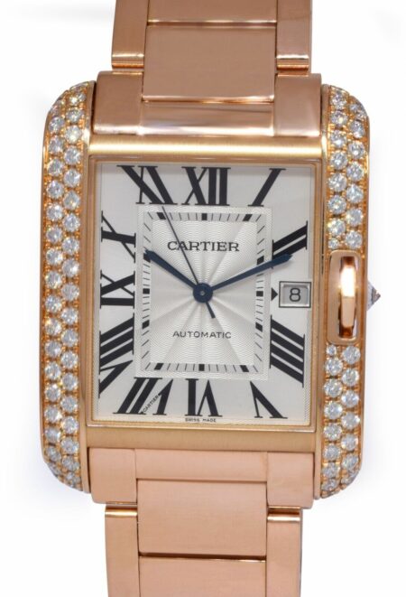 Cartier Tank Anglaise Large 18k Rose Gold Diamond Bezel Watch B/P WT100004 3504