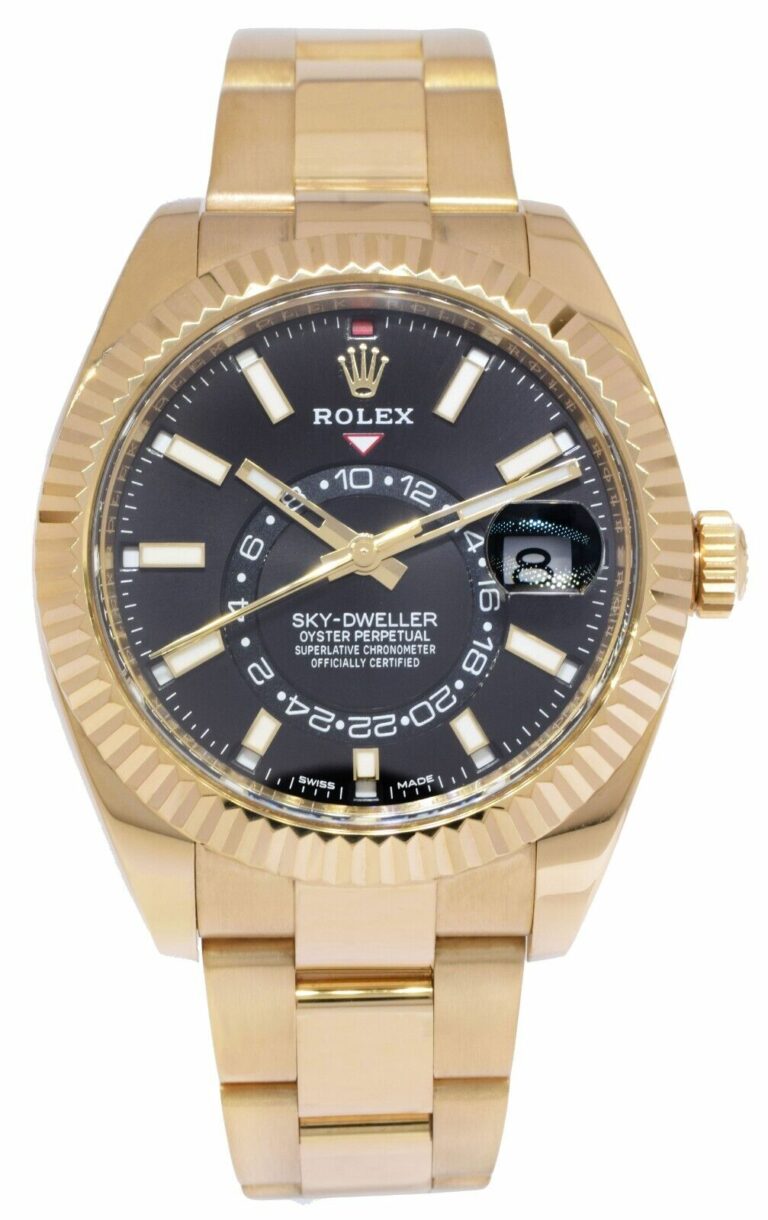 Rolex Sky-Dweller GMT 18k Yellow Gold Black Dial 42mm Watch +Card '18 326938