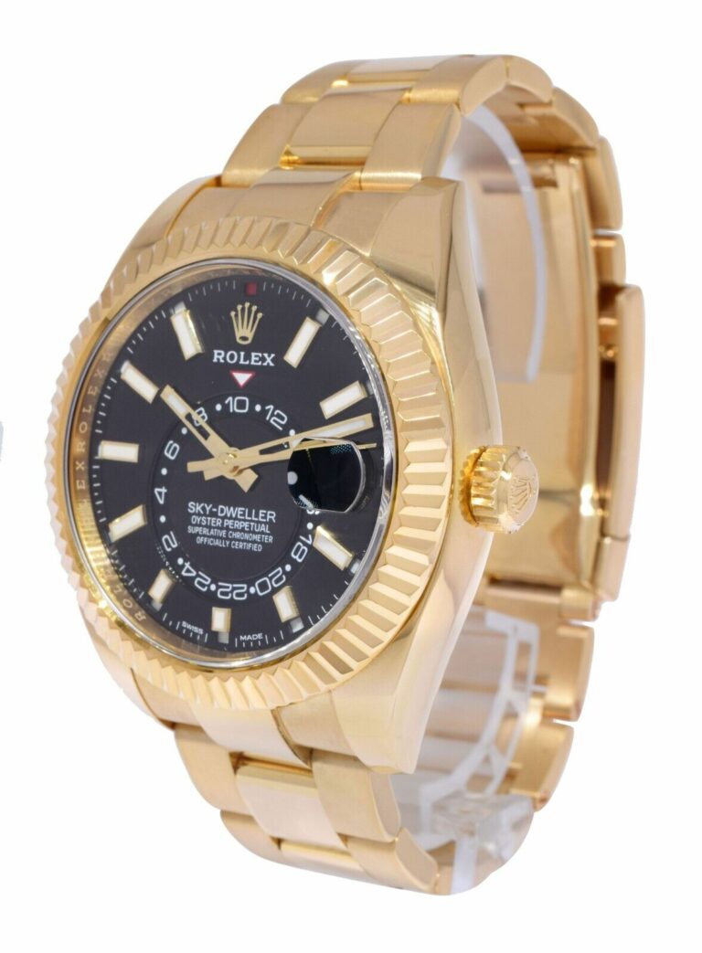 Rolex Sky-Dweller GMT 18k Yellow Gold Black Dial 42mm Watch +Card '18 326938