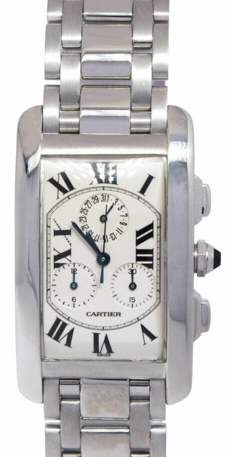 Cartier Tank Americaine Chronograph 18k White Gold Mens Watch W26033L1 2312