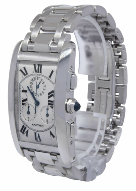 Cartier Tank Americaine Chronograph 18k White Gold Mens Watch W26033L1 2312