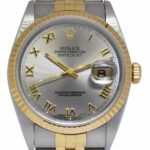 Rolex Datejust 18k Yellow Gold/Steel Slate Roman Dial Mens 36mm Watch T 16233