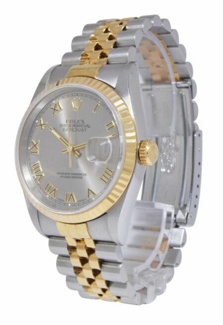 Rolex Datejust 18k Yellow Gold/Steel Slate Roman Dial Mens 36mm Watch T 16233