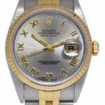 Rolex Datejust 18k Yellow Gold/Steel Slate Roman Dial Mens 36mm Watch T 16233