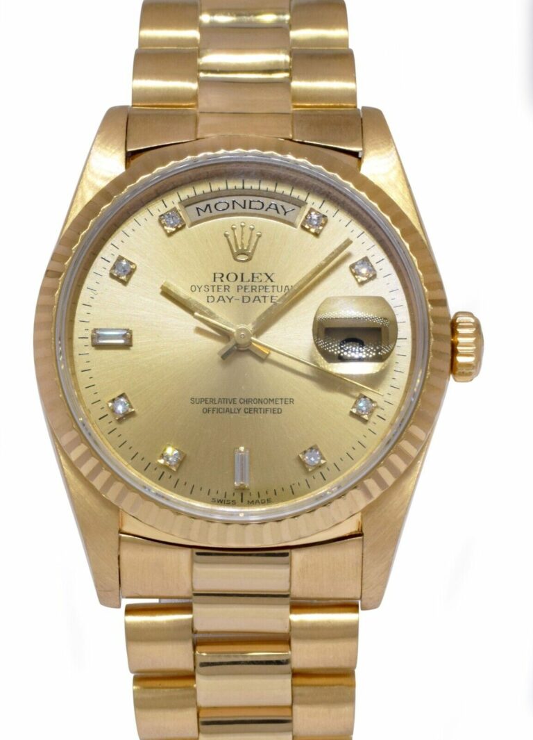 Rolex Day-Date President 18k YG Champagne Diamond Dial 36mm Watch A 18238