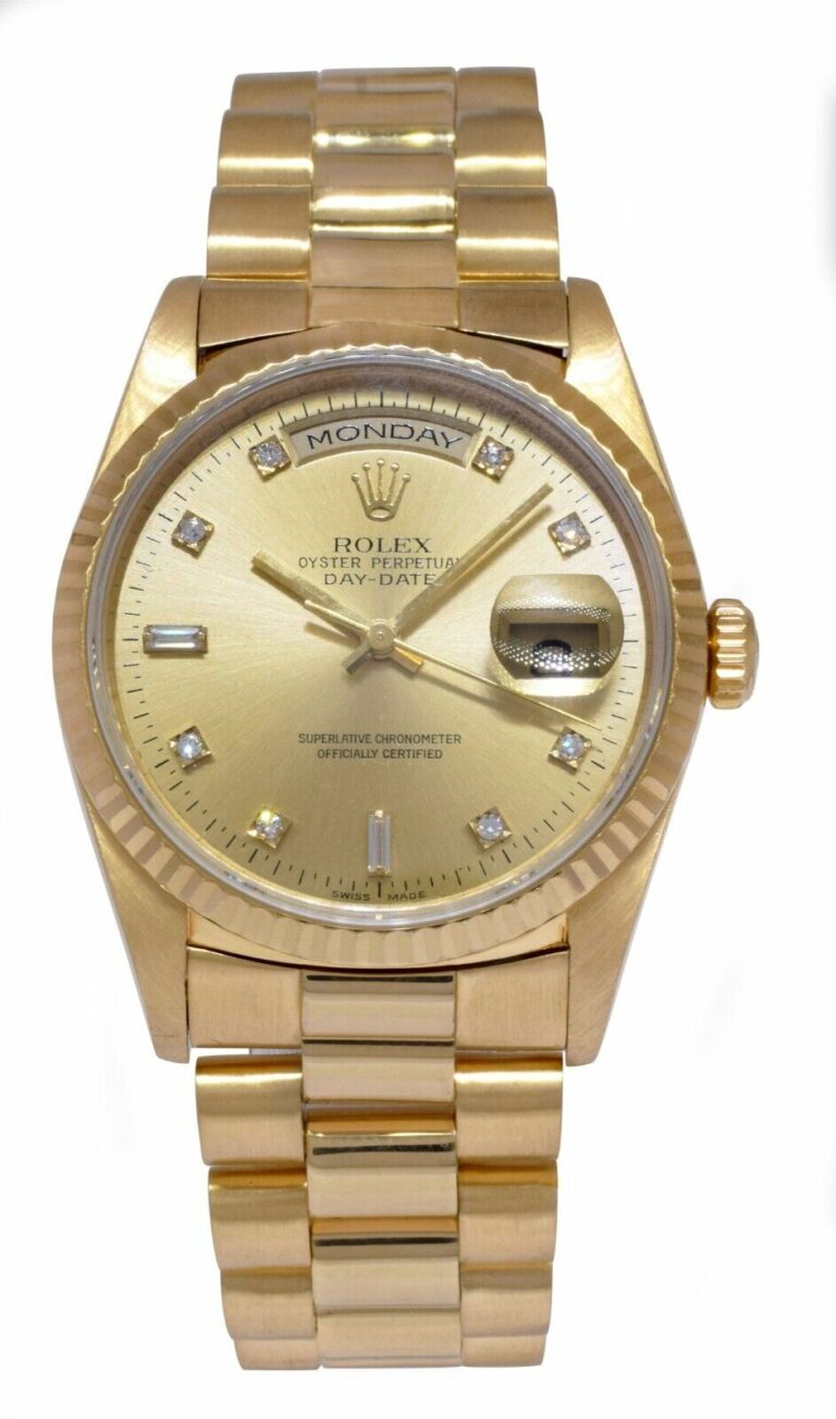 Rolex Day-Date President 18k YG Champagne Diamond Dial 36mm Watch A 18238