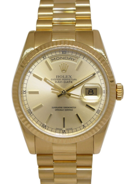 Rolex Day-Date President 18k Yellow Gold Sundust Dial Mens 36mm Watch M 118238