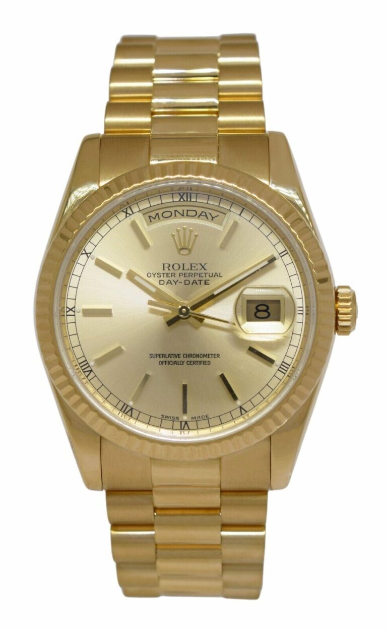 Rolex Day-Date President 18k Yellow Gold Sundust Dial Mens 36mm Watch M 118238