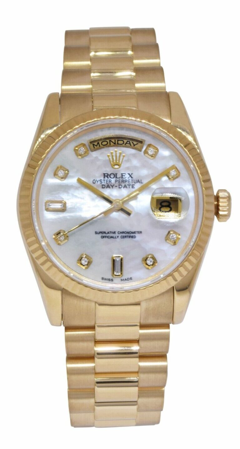 Rolex Day-Date President 18k Yellow Gold MOP Diamond Dial 36mm Watch 118238