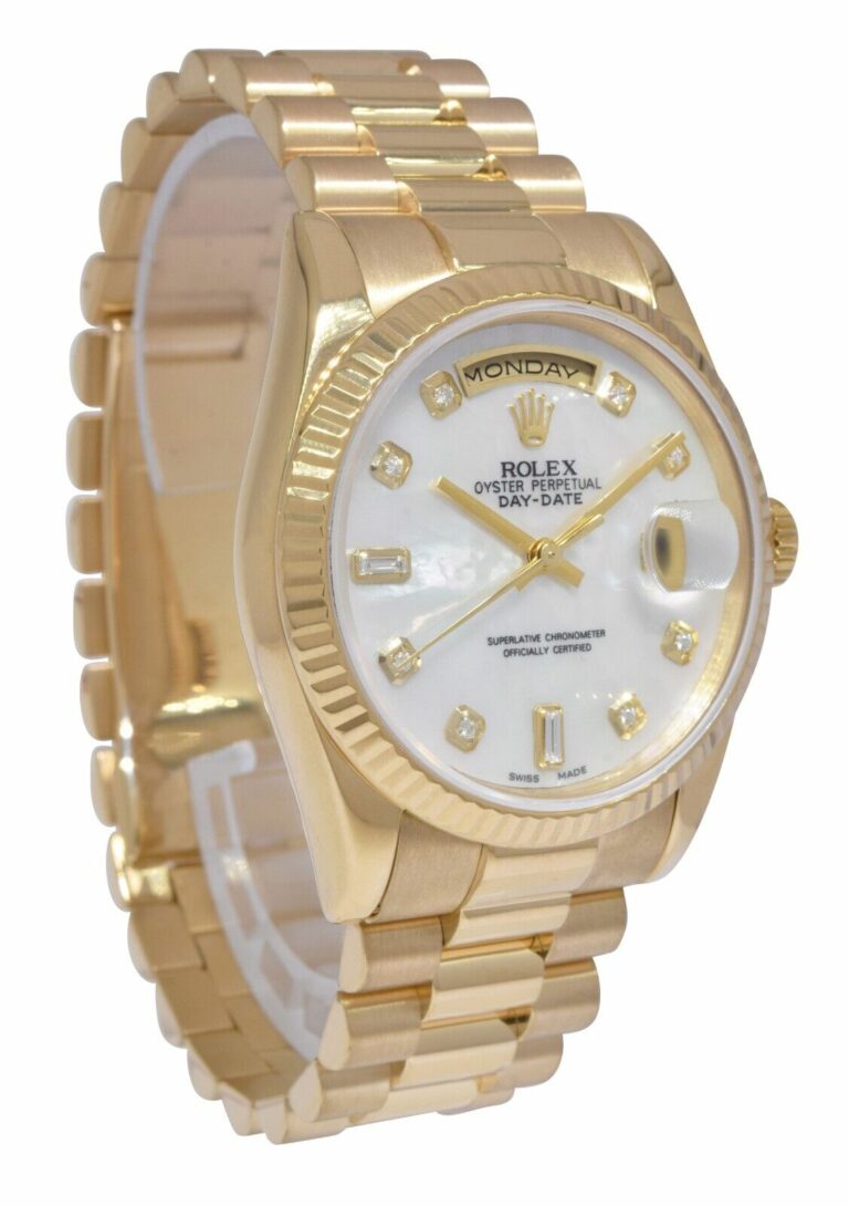 Rolex Day-Date President 18k Yellow Gold MOP Diamond Dial 36mm Watch 118238