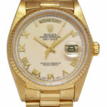 Rolex Day-Date President 18k Yellow Gold Ivory Roman Dial 36mm Watch '79 18038