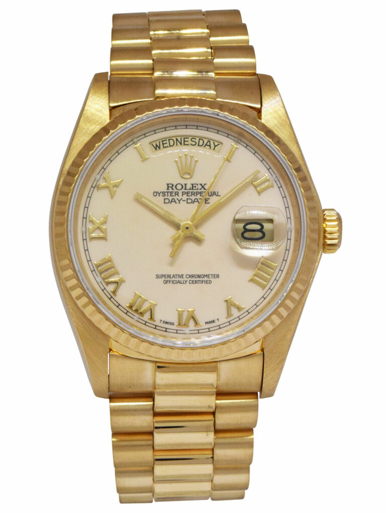 Rolex Day-Date President 18k Yellow Gold Ivory Roman Dial 36mm Watch '79 18038