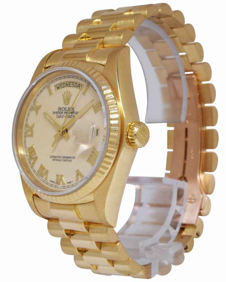 Rolex Day-Date President 18k Yellow Gold Ivory Roman Dial 36mm Watch '79 18038