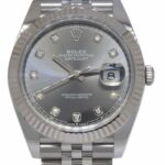 NOS Rolex Datejust 41 Steel 18k WG Rhodium Diamond Dial Watch B/P '24 126334