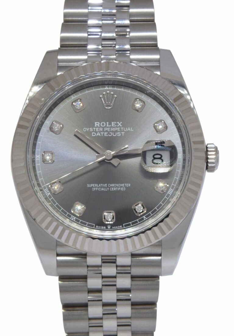 NOS Rolex Datejust 41 Steel 18k WG Rhodium Diamond Dial Watch B/P '24 126334