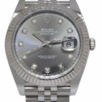 NOS Rolex Datejust 41 Steel 18k WG Rhodium Diamond Dial Watch B/P '24 126334