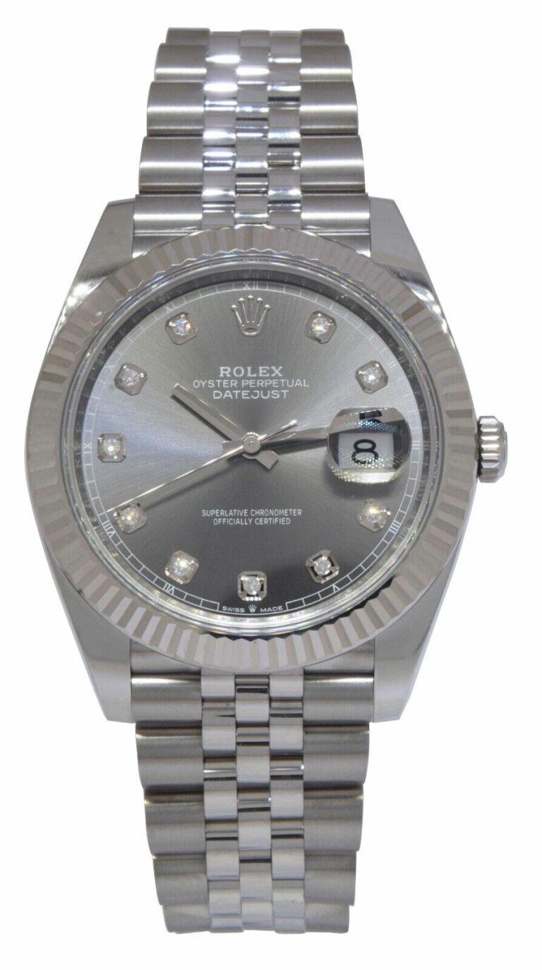 NOS Rolex Datejust 41 Steel 18k WG Rhodium Diamond Dial Watch B/P '24 126334