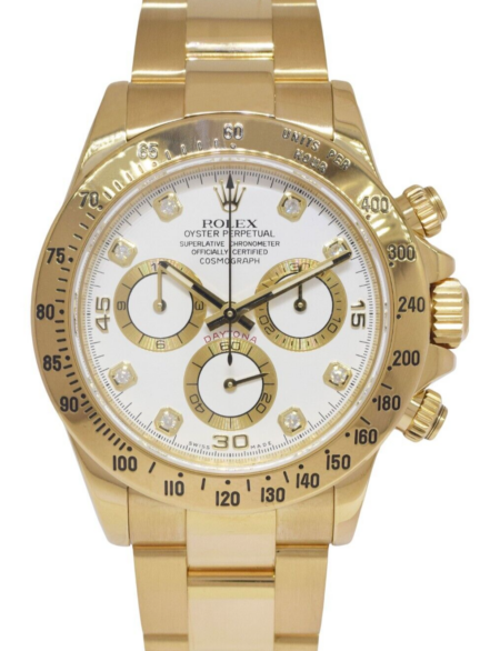 Rolex Daytona 18k Yellow Gold White Diamond Dial Mens 40mm Watch 116528