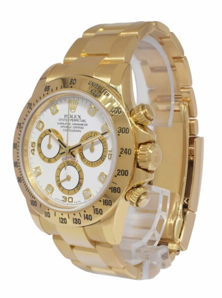 Rolex Daytona 18k Yellow Gold White Diamond Dial Mens 40mm Watch 116528