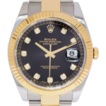 Rolex Datejust 41 18k Yellow Gold/Steel Black Diamond Dial Oyster Watch 126333