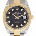 Rolex Datejust 41 18k Yellow Gold/Steel Black Diamond Dial Oyster Watch 126333