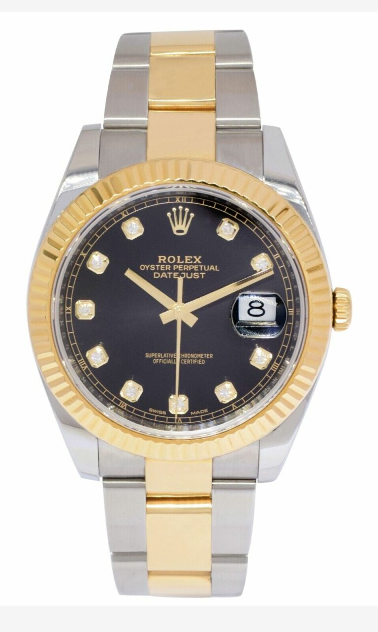 Rolex Datejust 41 18k Yellow Gold/Steel Black Diamond Dial Oyster Watch 126333