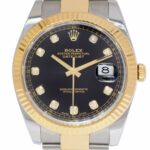 Rolex Datejust 41 18k Yellow Gold/Steel Black Diamond Dial Oyster Watch 126333