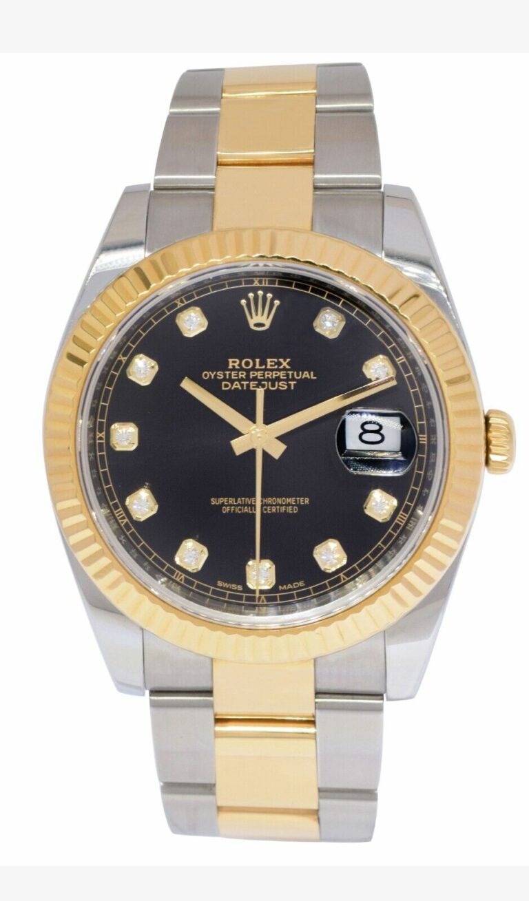 Rolex Datejust 41 18k Yellow Gold/Steel Black Diamond Dial Oyster Watch 126333