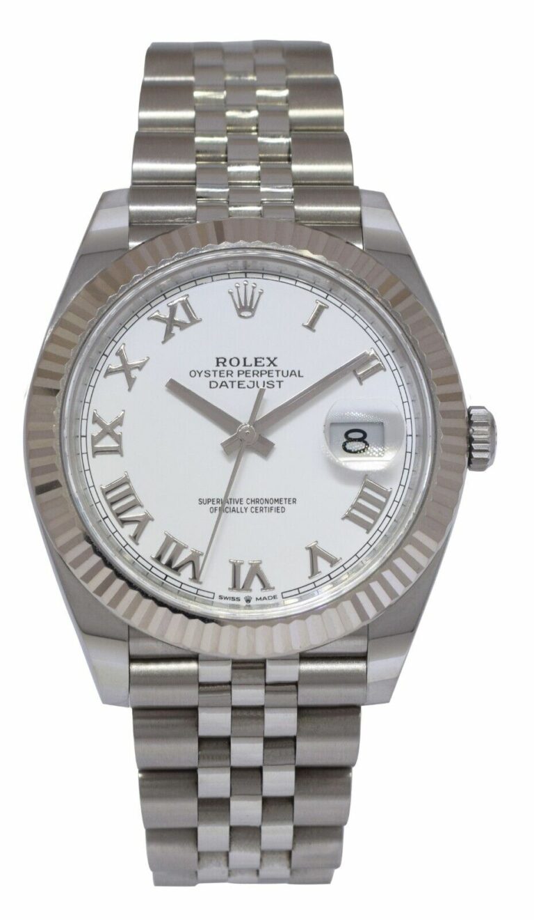 Rolex Datejust 41 Steel 18k Gold Bezel White Roman Dial Watch +Card '20 126334