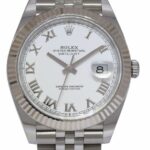 Rolex Datejust 41 Steel 18k Gold Bezel White Roman Dial Watch +Card '20 126334