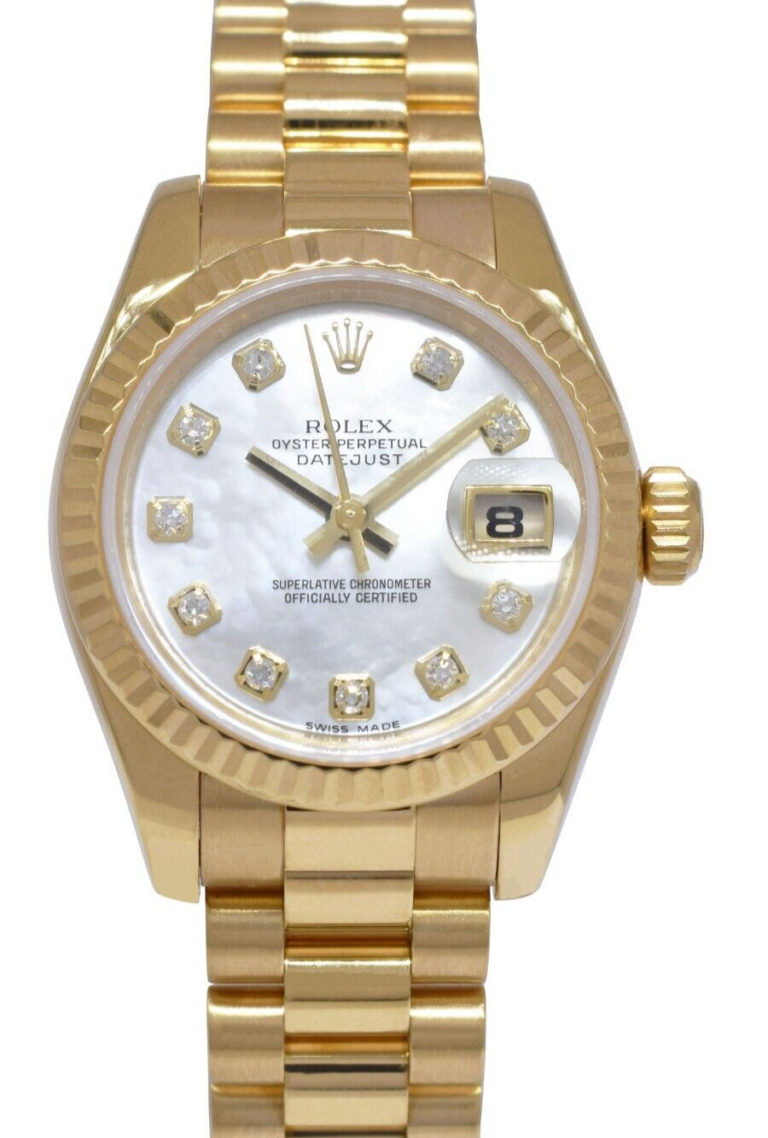 Rolex Datejust President 18k Yellow Gold MOP Diamond 26mm Watch +Card V 179178