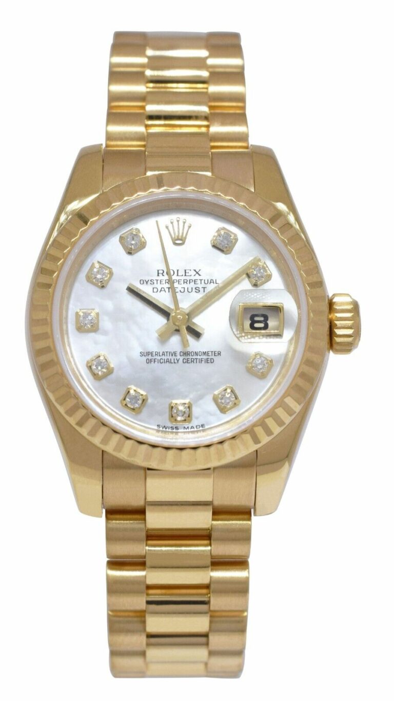 Rolex Datejust President 18k Yellow Gold MOP Diamond 26mm Watch +Card V 179178