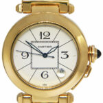 Cartier Pasha 18k Yellow Gold 
Leather Mens 38mm Automatic Watch Ref. 1989