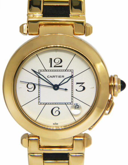 Cartier Pasha 18k Yellow Gold 
Leather Mens 38mm Automatic Watch Ref. 1989