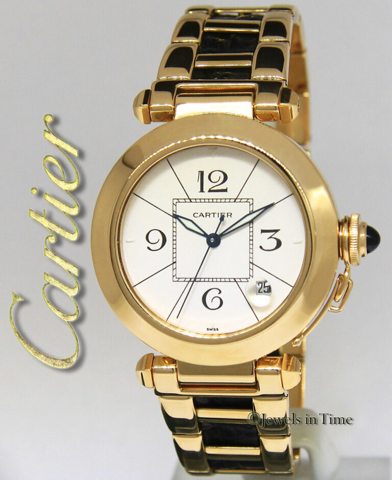 Cartier Pasha 18k Yellow Gold 
Leather Mens 38mm Automatic Watch Ref. 1989